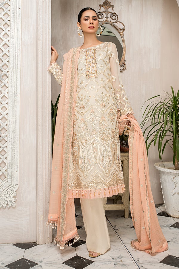 Pakistani Party Dress in Ethereal White Shade