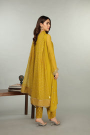 Pakistani Party Dress in Lemon Colored Salwar Kameez Online