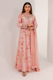 Pakistani Party Dress in Pink Frock and Dupatta Style