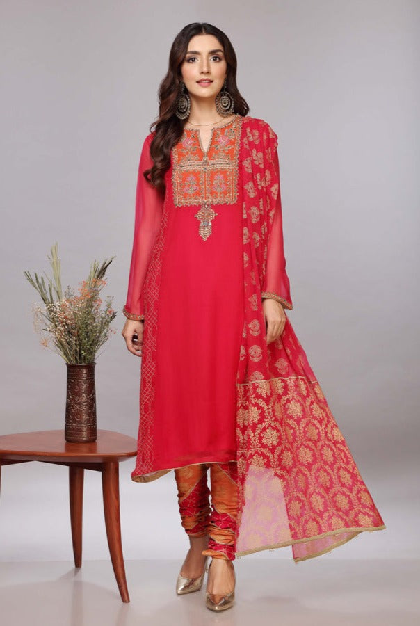 Pakistani Party Dress in Pink Kameez Trouser Style