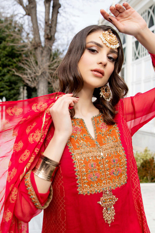 Pakistani Party Dress in Shocking Pink Kameez Trouser Style