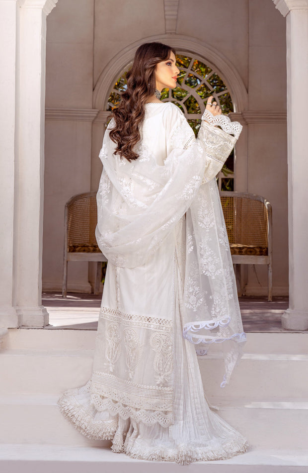 Pakistani Party Dress in White Kameez Trouser Style Online
