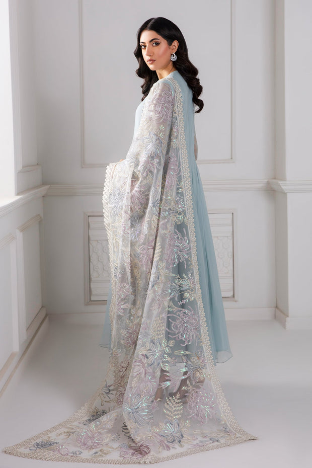 Pakistani Party Frock With Dupatta In Sky Blue Color