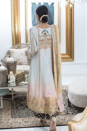 Pakistani Party Frock with Embroidery in White Color Backside Look