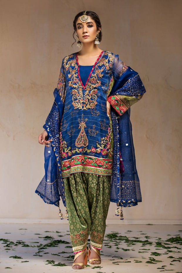 Pakistani Party Outfit in Blue Color