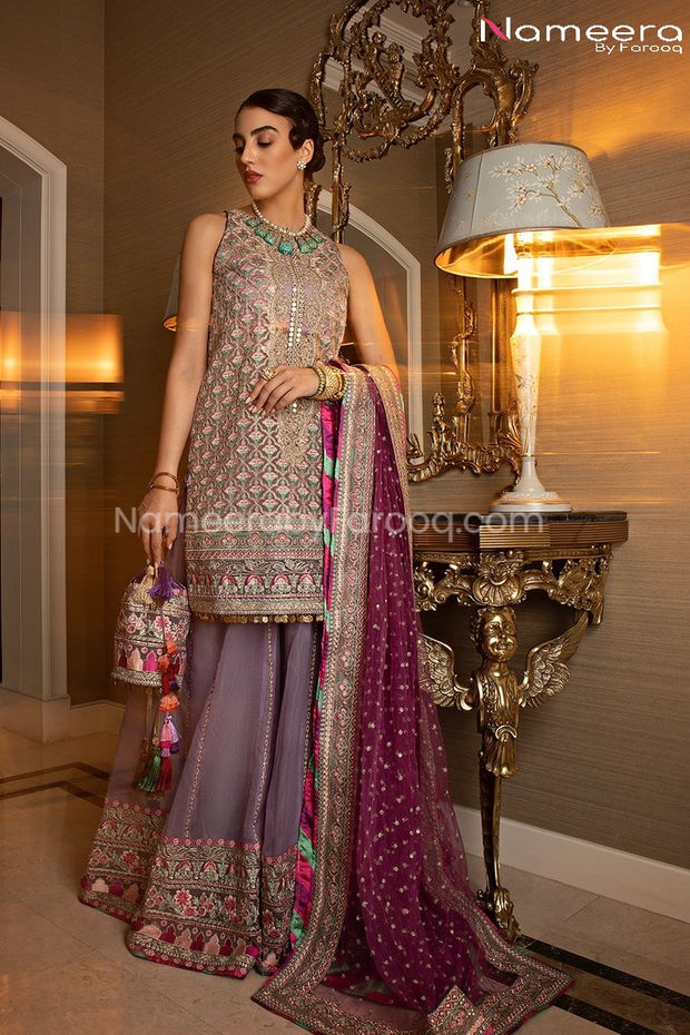 Pakistani Party Sharara Kurti with Embroidery