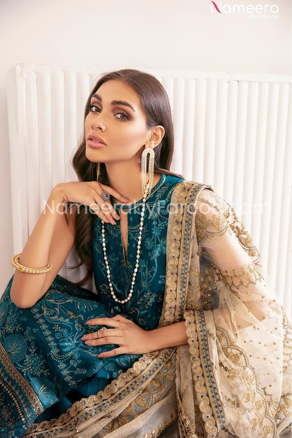 dark sea green color combination dresses Pakistani Embrioded Party Wear Dress 2021 – Nameera by Farooq Color:Set 4 occasion:work Club 33 Le Grand blend jersey