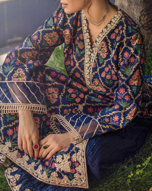Blue Pakistani Party Wear Trouser Suits with Long Kameez – Nameera by ...
