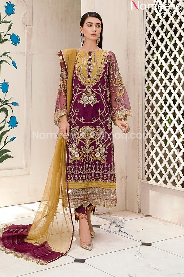mirror work party wear agha noor dresses Agha Noor Heavy Embroidered with Mirror Work organza dupatta-GA10191 Gul Attire