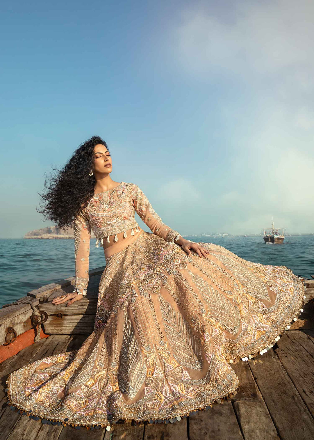 Pakistani Pastel Peach Lehenga Choli Dupatta Bridal Dress