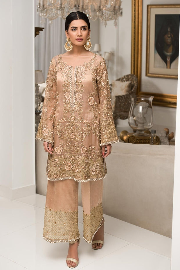 Pakistani Peach Party Wear with Embroidery