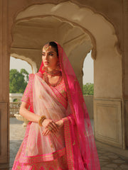 Pakistani Pink Bridal Lehenga with Choli and Dupatta Dress