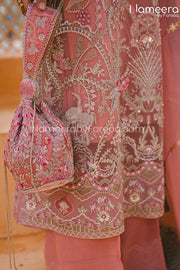 Pakistani Pink Chiffon Dress for Wedding Party Thread Embroidery