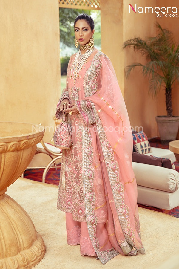 Pakistani Pink Chiffon Dress for Wedding Party