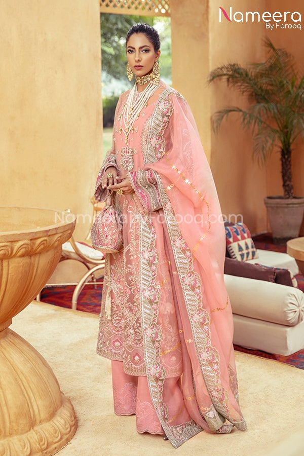 Pakistani Pink Chiffon Dress for Wedding Party