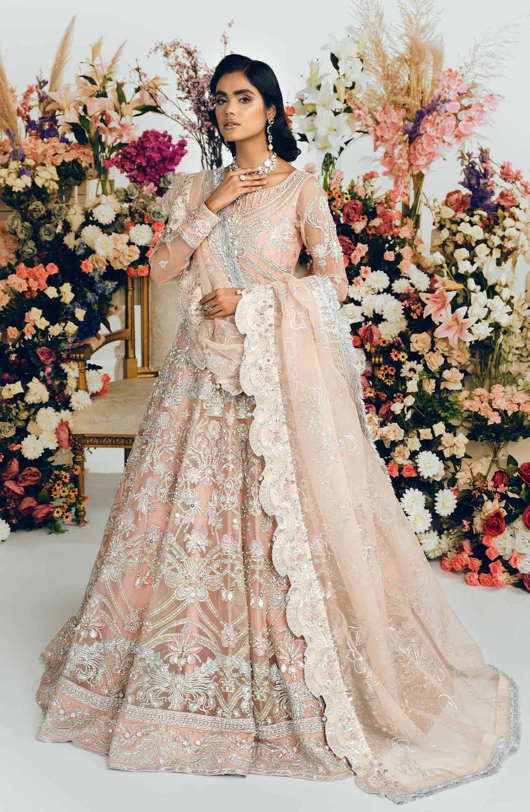 Elegant Pakistani Pink Bridal Dress in Gown Style