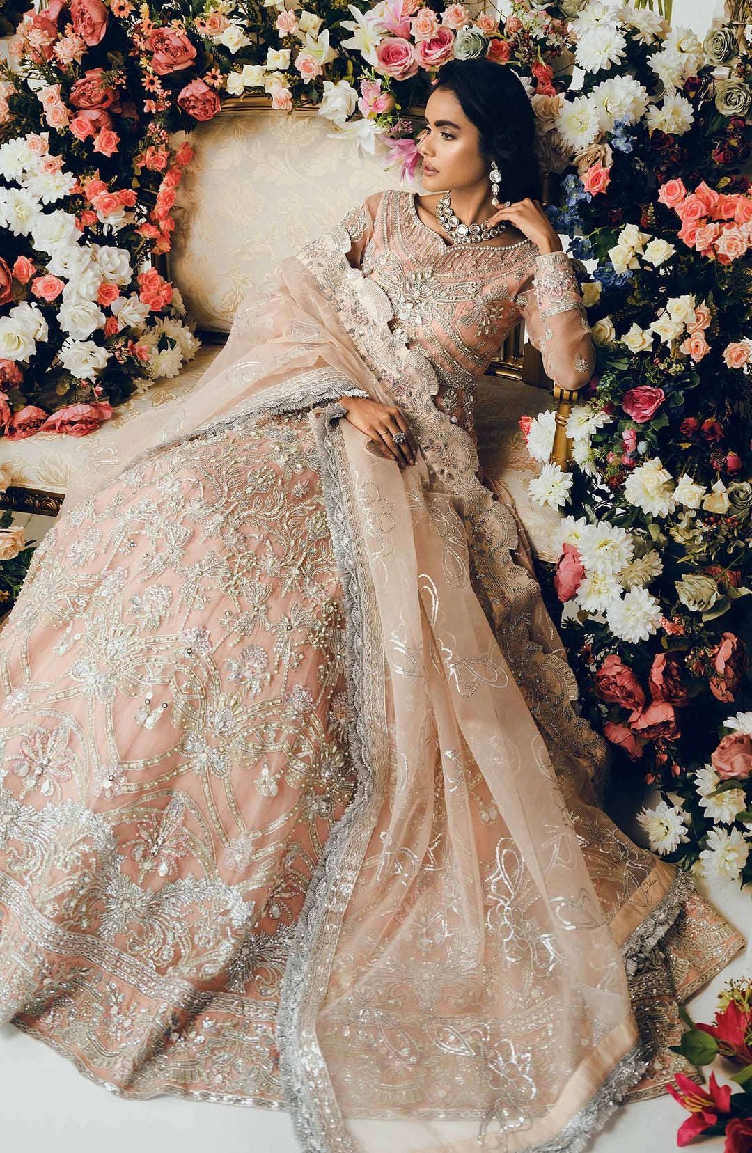Elegant Pakistani Pink Bridal Dress in Gown Style