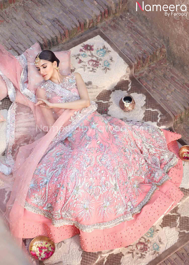 Pakistani Pink Lehenga for Bride with Embroidery