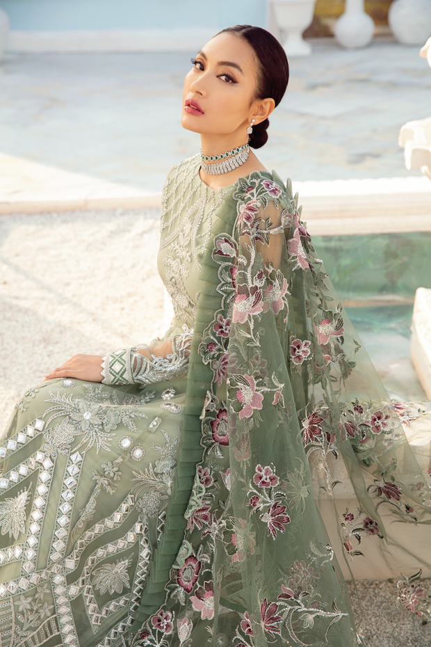 Pakistani Pishwas Dress in Mint Green Color