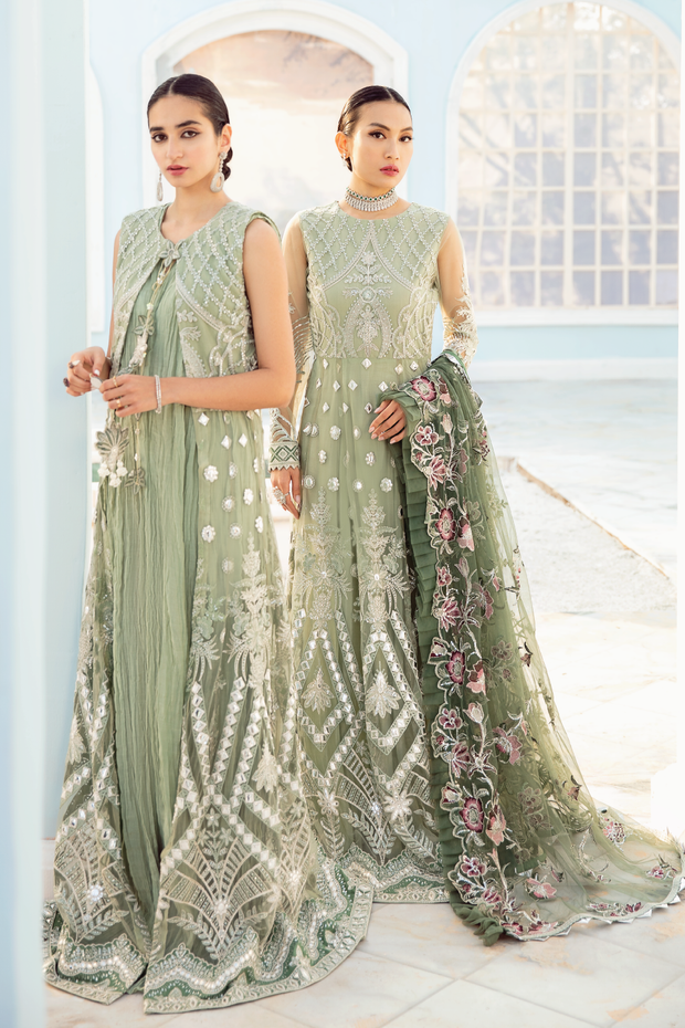 Pakistani Pishwas Dress in Mint Green Shade Stylish