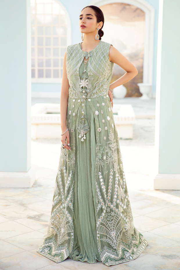 Pakistani Pishwas Dress in Mint Green Shade