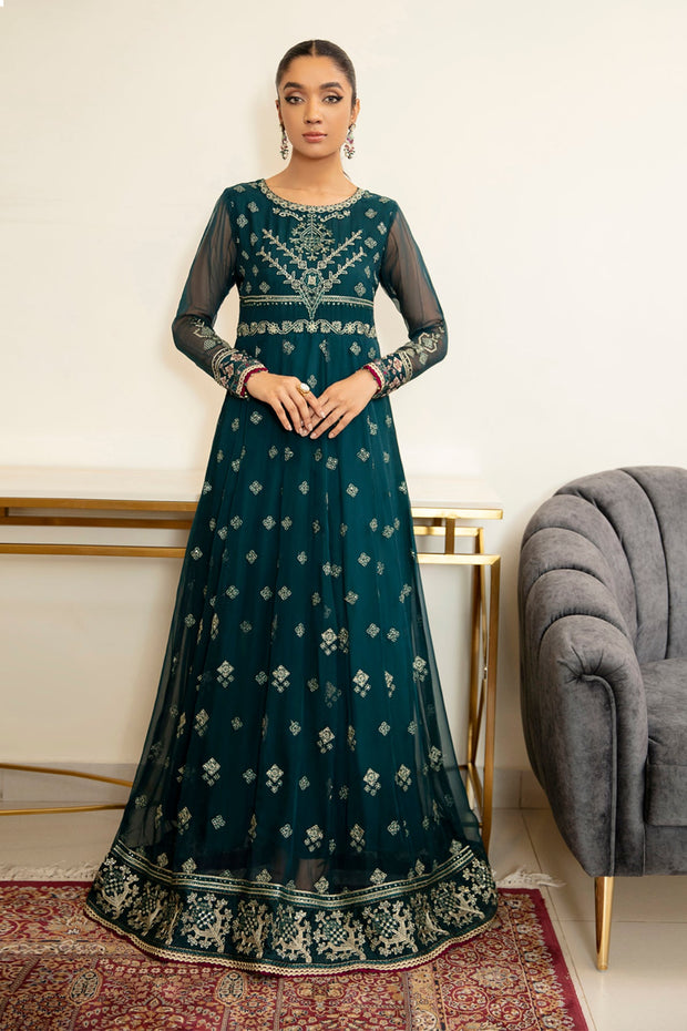 Pakistani Pishwas Dress in Sea Ocean Green Shade 2022