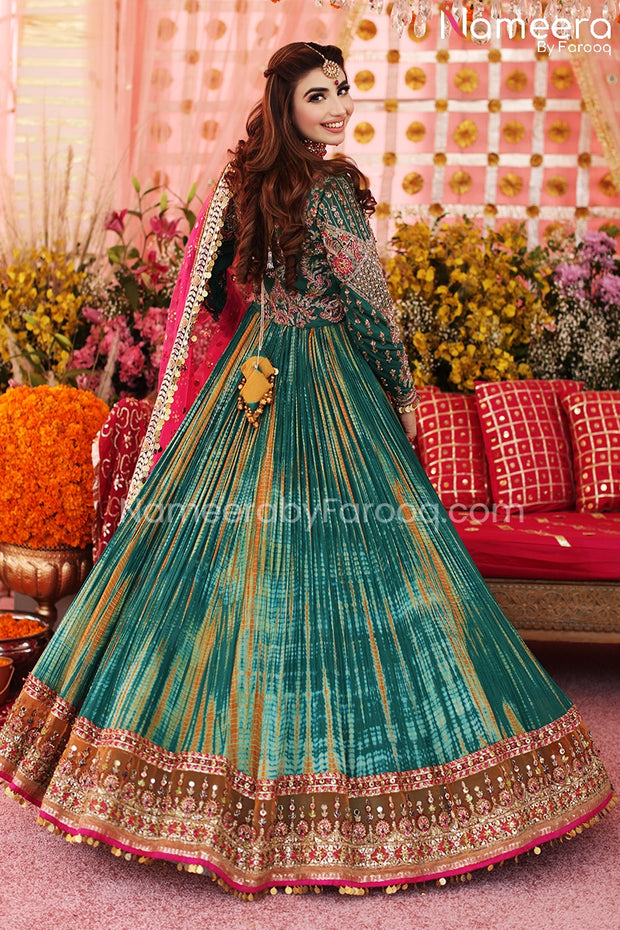 Traditional Bridal Pishwas Lehenga Pakistani Green Dress Online ...