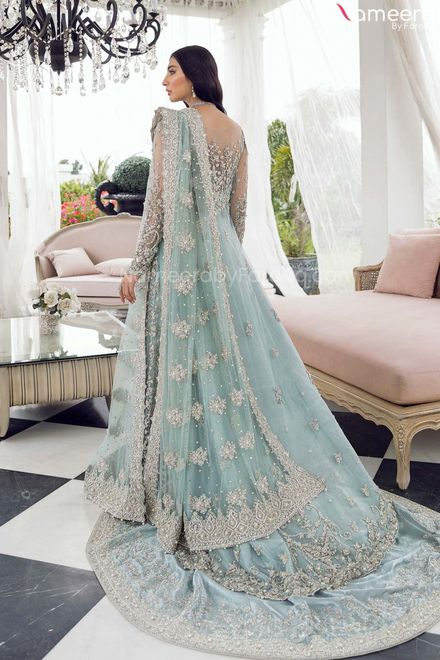 Pakistani Powder Blue Lehenga Choli Bridal Dress for Walima Nameera