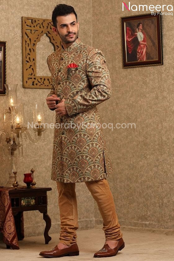 Pakistani Printed Silk Sherwani for Men's Online 