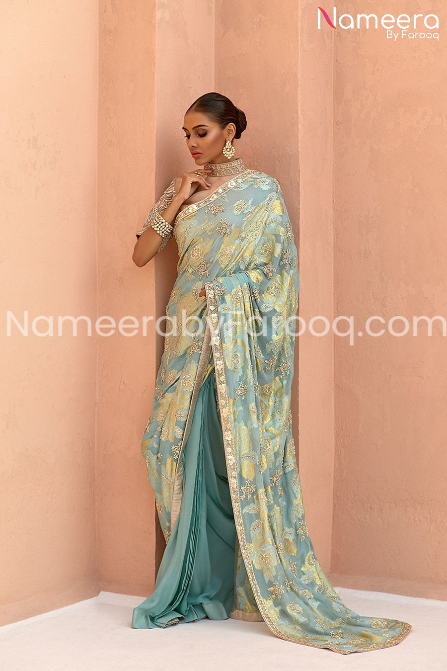 Latest Pakistani Pure Chiffon Floral Print Saree 