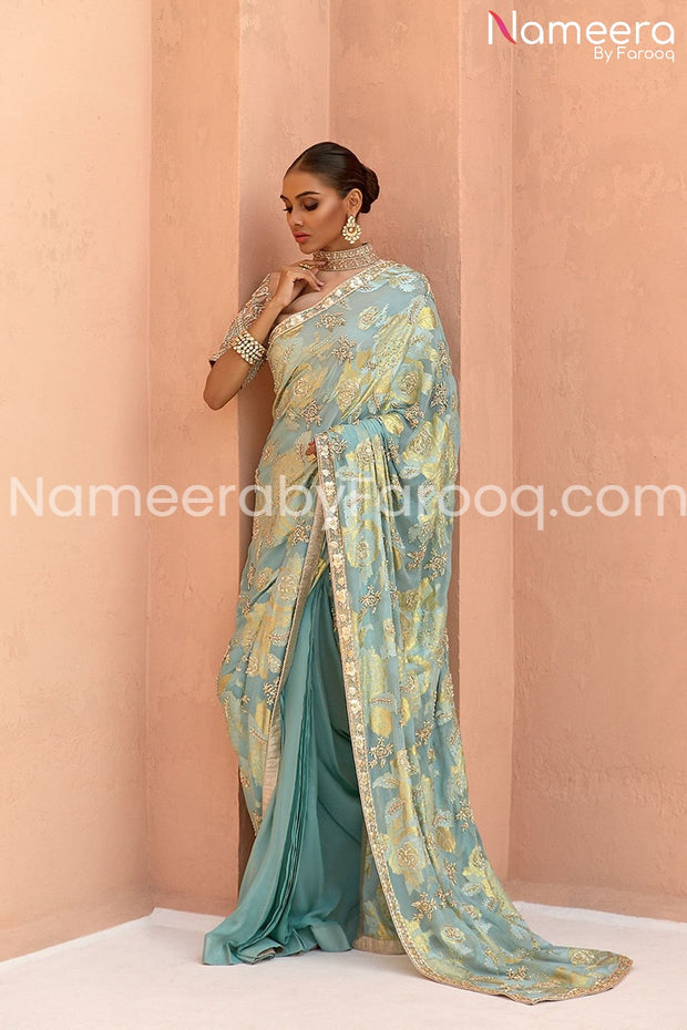 Latest Pakistani Pure Chiffon Floral Print Saree 