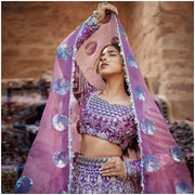 Pakistani Purple Lehenga with Choli and Dupatta Dress