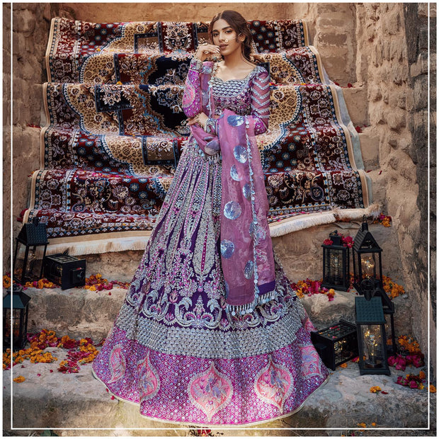 Pakistani Purple Lehenga with Choli and Dupatta