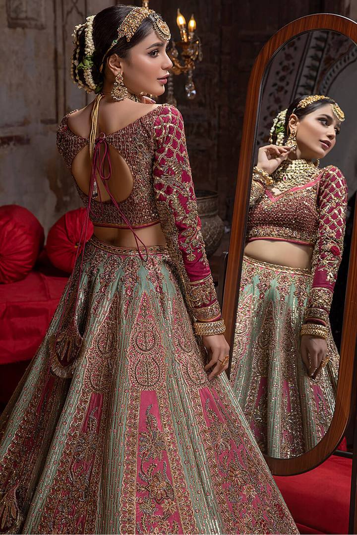 Pakistani Raw Silk Bridal Lehnga Frock
