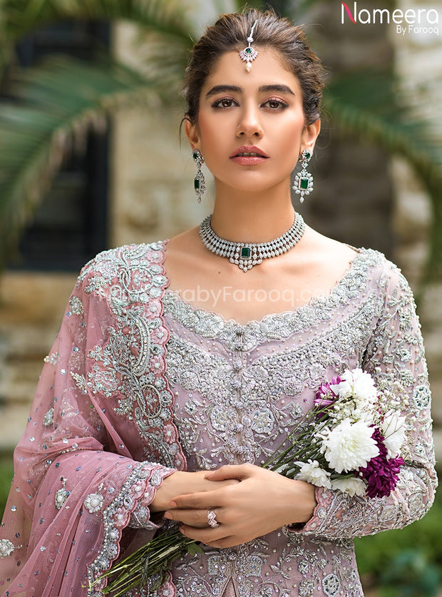 Pakistani Raw Silk Lehenga Dress for Bride Front View