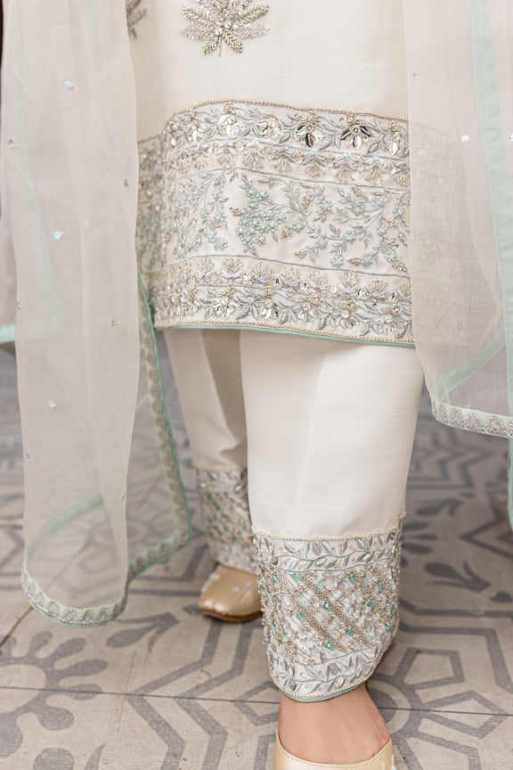 Pakistani Raw Silk White Salwar Kameez Dress
