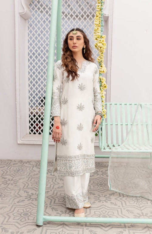 Pakistani Raw Silk White Salwar Kameez Dupatta Dress