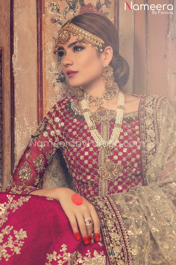 Pakistani Traditional Red Bridal Lehenga Choli Dress Online – Nameera by  Farooq