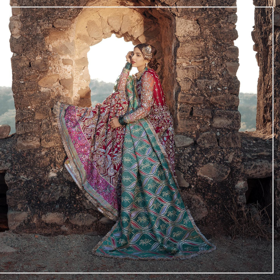 Pakistani Red Bridal Dress in Pishwas Style Online