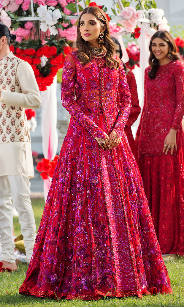 Pakistani Red Bridal Frock for Wedding Overall look