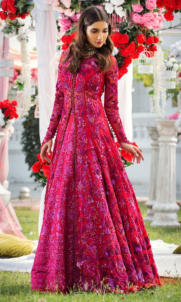 Pakistani Red Bridal Frock for Wedding