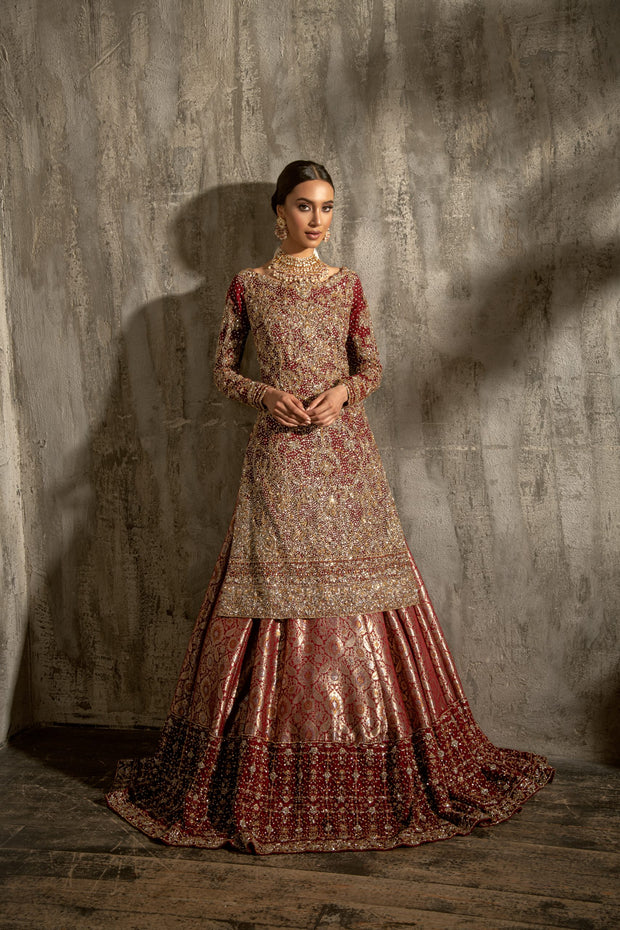 Pakistani Red Bridal Kameez Lehenga Dress