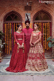 Pakistani Red Bridal Lehenga Choli for Barat Wedding Day 