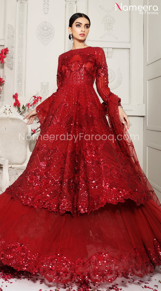 Pakistani Red Bridal Lehenga with Embroidery Lehenga View