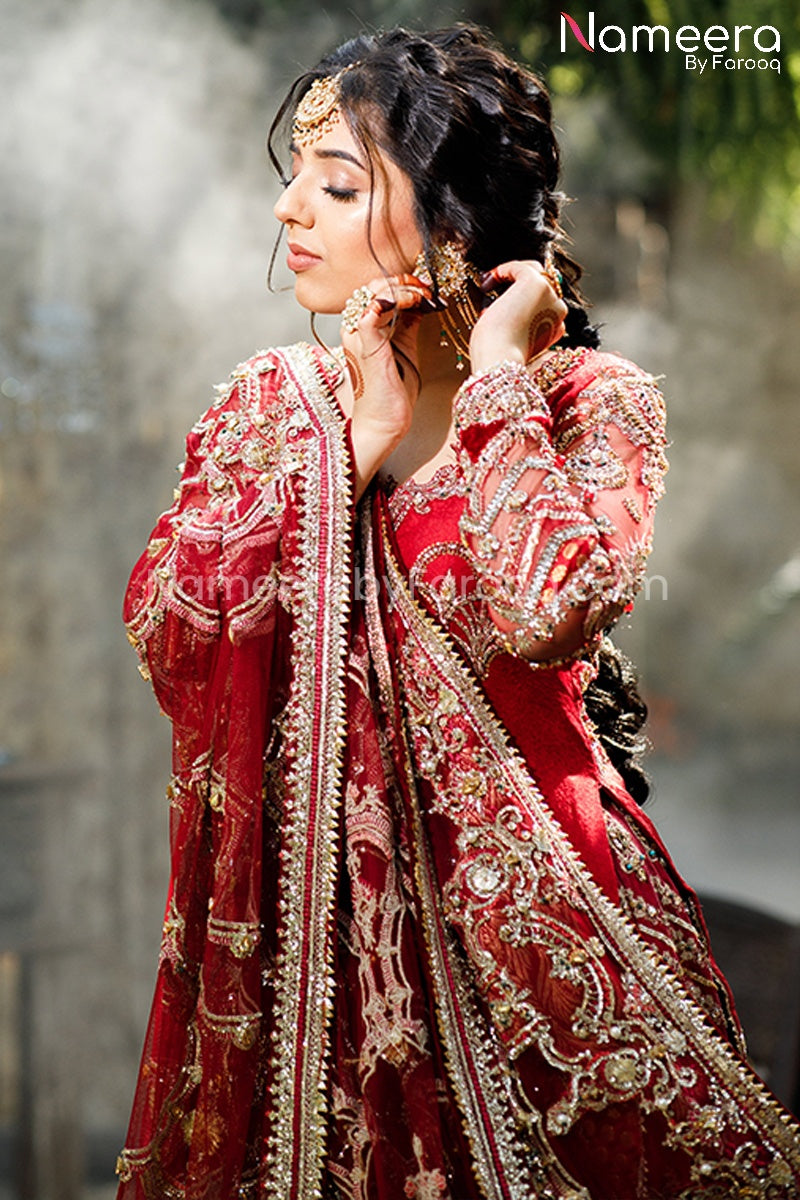 Pakistani Red Bridal Lehenga Online
