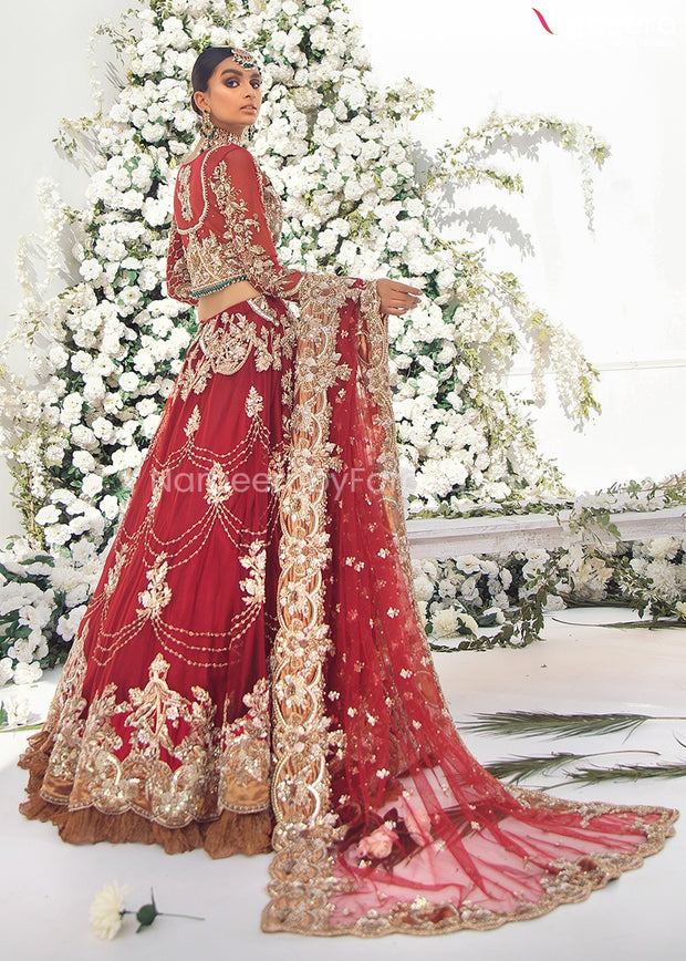 Pakistani Red Bridal Lehenga Online for Wedding Backside Lehenga