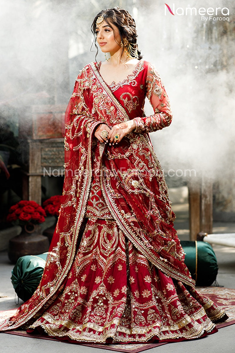 Pakistani Red Bridal Lehenga