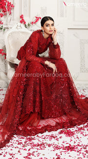 Pakistani Red Bridal Lehenga with Embroidery Front Look