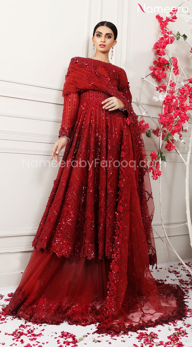 Pakistani Red Bridal Lehenga with Embroidery Overall Look