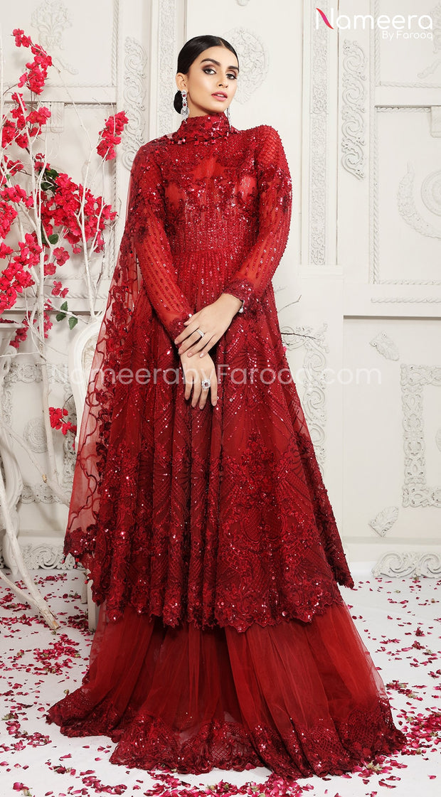 Pakistani Red Bridal Lehenga with Embroidery